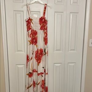 Floral Maxi Dress with Red and White Design